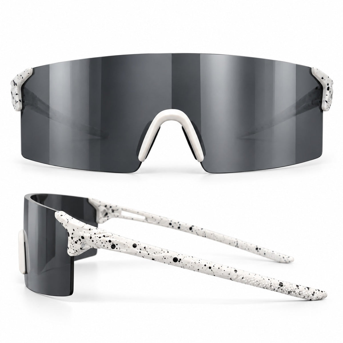 White & Black Wraparound Sports Sunglasses