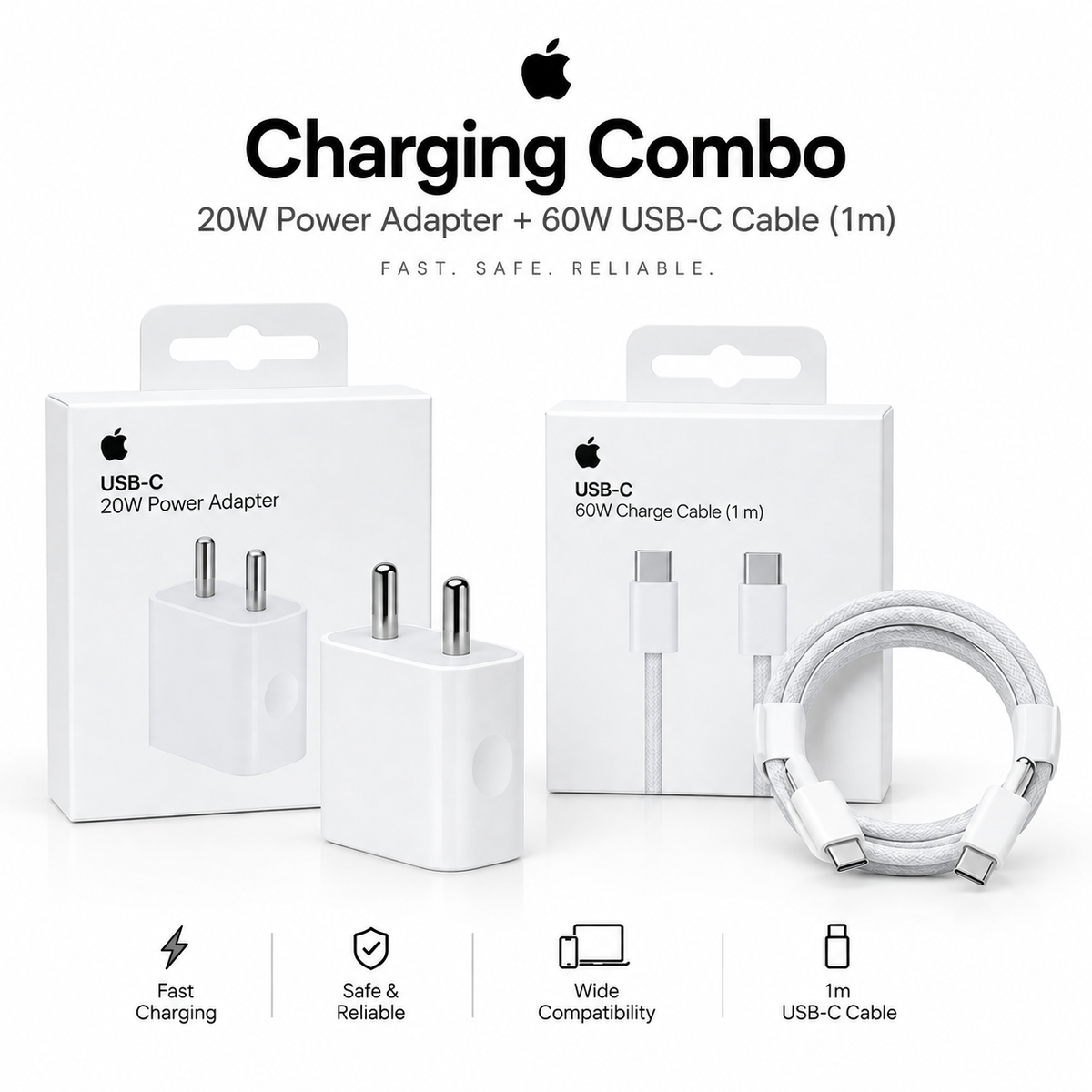 Apple 20W USB-C Power Adapter + USB-C 60W Cable (1m) Combo