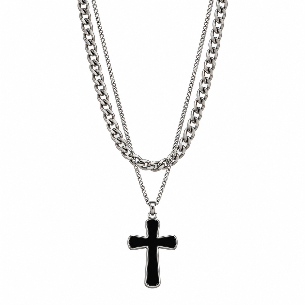 Double Layer Black Cross Pendant