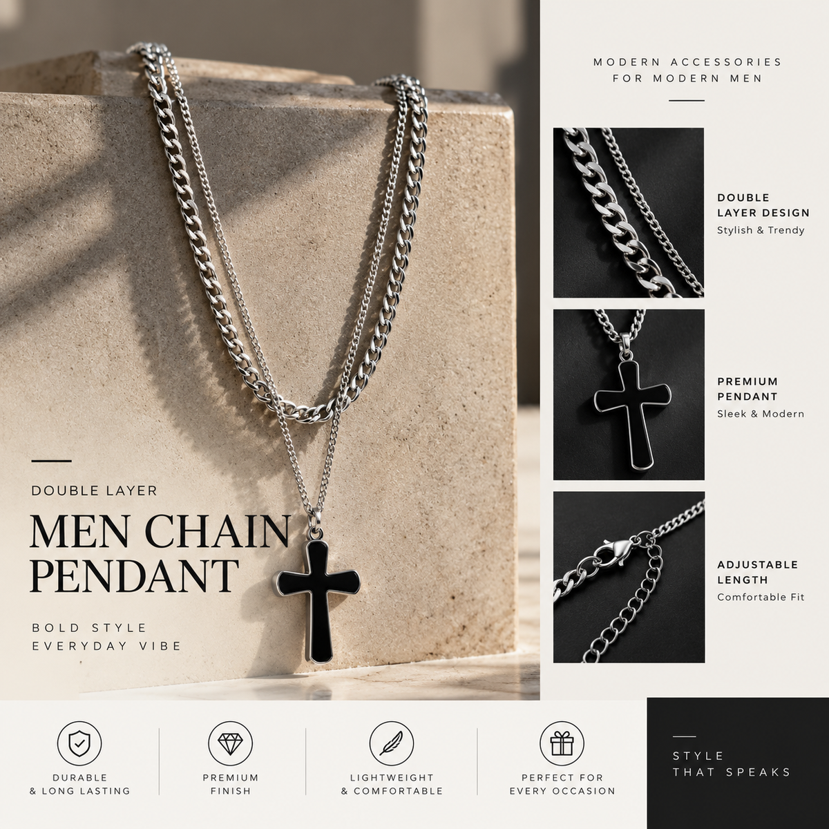 Double Layer Black Cross Pendant