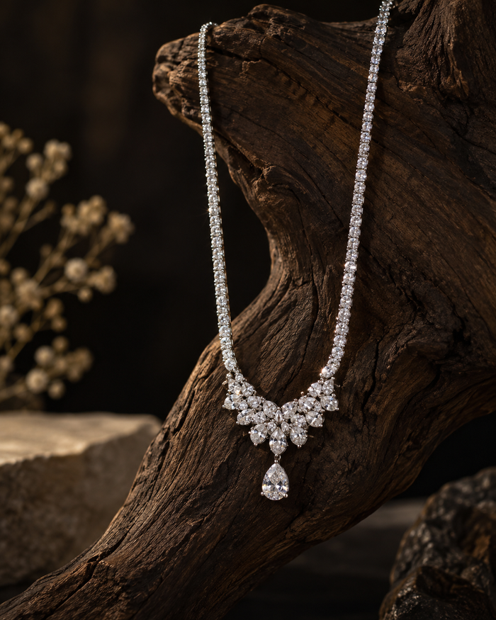 Silver Crystal Drop Necklace